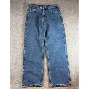 Carhartt Jeans Mens Blue Denim Flannel Lined Straight Relaxed Fit Workwear 34x30